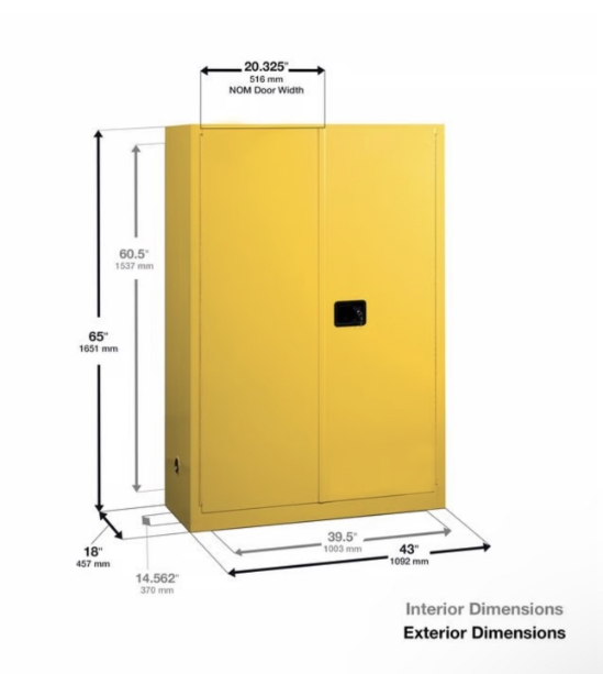 45 Gallon Fire Cabinet, 2 Shelves, 2 Doors And Manual doors