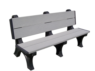 Recycled Plastic Deluxe Backed Bench 28 In. x 72 In. Black Legs and Gray Seat