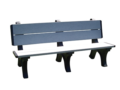 Recycled Plastic Deluxe Backed Bench 28 In. x 72 In. Black Legs and Gray Seat