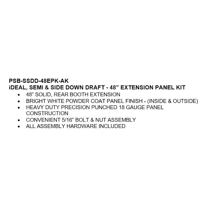  Semi / Side Down Draft Paint Spray Booth 48" Extension Panel Kit - PSB-SSDD-48EPK-AK