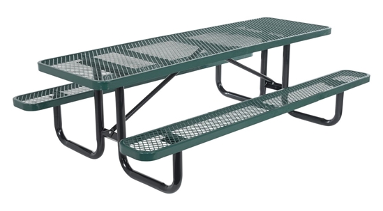 Steel Picnic Table Expanded Metal Rectangle Top 30 In. x 96 In. Green