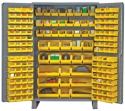 Steel/Plastic Storage Cabinet with 171 Yellow Bins 48 In. Width x 24 In. Depth x 78 In. Height 