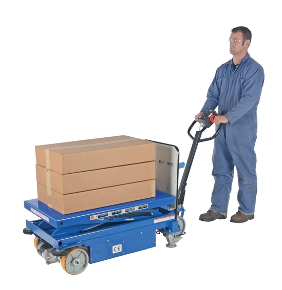 teel Powered Drive and Powered Lift Hydraulic Single Scissor Cart 24 In. x 40 In. 1000 Lb. Capacity