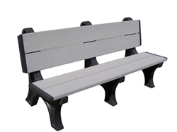 Recycled Plastic Deluxe Backed Bench 28 In. x 48 In. Black Legs and Gray Seat