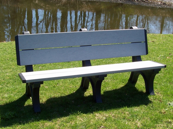 Recycled Plastic Deluxe Backed Bench 28 In. x 72 In. Black Legs and Gray Seat