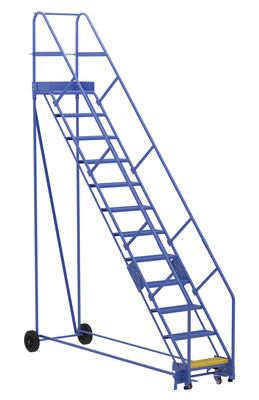 Steel Rolling Warehouse Ladder 50 Degree 12 Perforated 23-9/16 In. Step Width 350 Lb. Capacity 