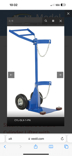 Steel Portable Deluxe Cylinder Lifter with Pneumatic Wheels 27-1/16 In. x 19 In. x 51-3/8 In. 500 Lb. Steel Portable Deluxe Cylinder Lifter with Pneumatic Wheels 27-1/16 In. x 19 In. x 51-3/8 In. 500 Lb.