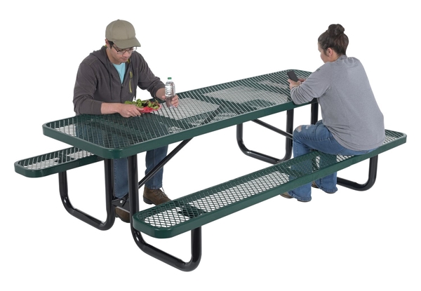 Steel Picnic Table Expanded Metal Rectangle Top 30 In. x 96 In. Green