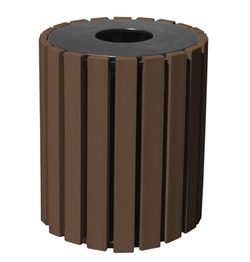 100% Recycled Plastic Trash Receptacle Round 33 Gallon Brown