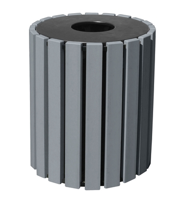 100% Recycled Plastic Trash Receptacle Round 33 Gallon Charcoal