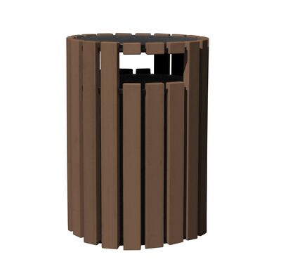 100% Recycled Plastic Trash Receptacle Rain Cap Round 33 Gallon Brown