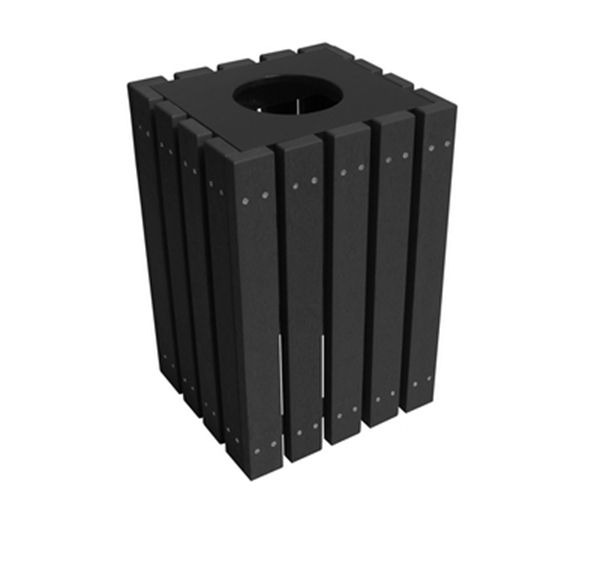 100% Recycled Plastic Square Trash Receptacle 22 Gallon Black