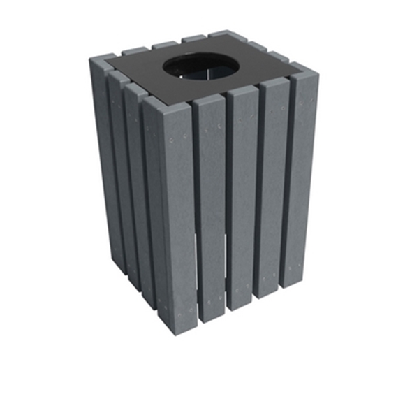 100% Recycled Plastic Square Trash Receptacle 22 Gallon Charcoal