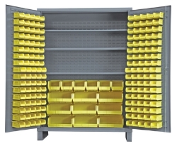 Steel/Plastic Storage Cabinet with 185 Yellow Bins 60 In. Width x 24 In. Depth x 84 In. Height